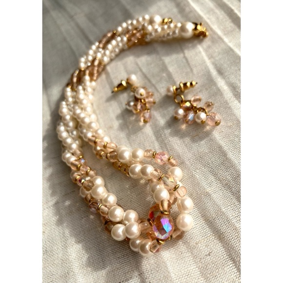 Signed Napier Set Faux Pearl & AB Necklace & Earrings - Picture 13 of 14